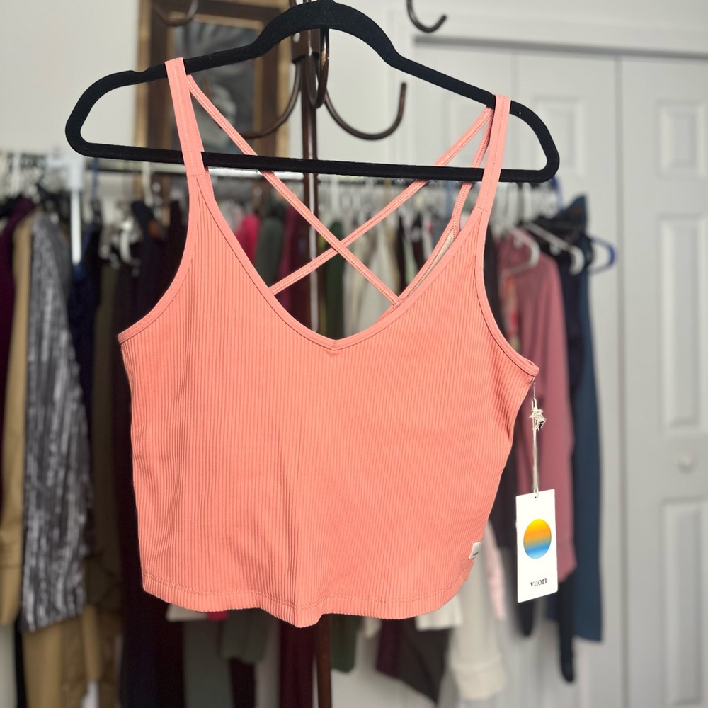 VUORI PEACHY PINK RIBBED CROP TANK TOP WOMEN’S SIZE X-LARGE - Picture 3 of 8